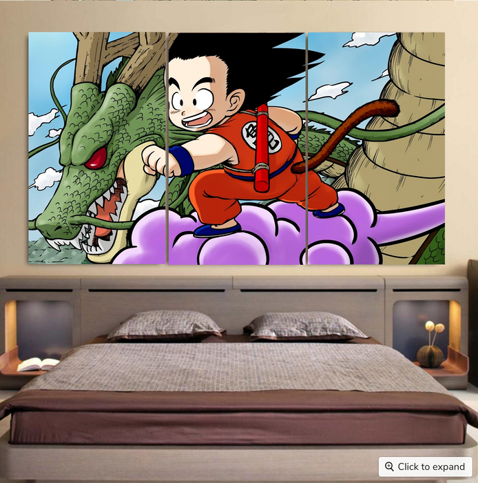 Dragon Ball  Kid Goku Flying With Shenron Cool 3pc Canvas