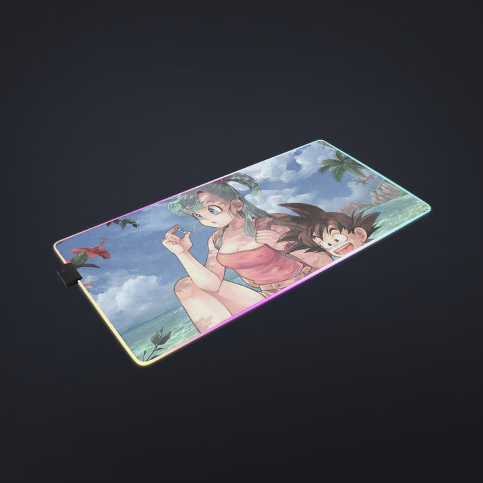 Bulma Sitting on a Tree and Kid Goku at the Beach Blue Graphic cool LED  Mouse Pad