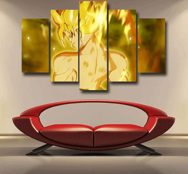 Dragon Ball Goku Super Saiyan Battle Posture Aura Style Epic 5pc Canvas