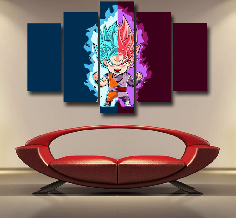 DBZ Goku Zamasu SSGSS God Blue Rose Super Saiyan Chibi Epic 5pc Canvas