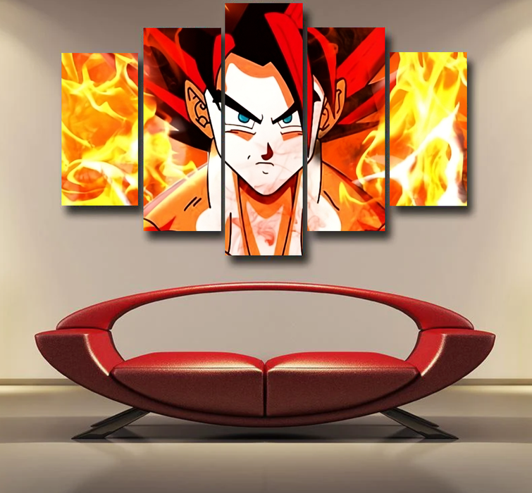 Dragon Ball Goku Super Saiyan Rose Flaming Fan Art Epic 5pc Canvas