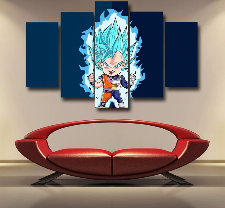 DBZ Goku Vegeta SSGSS God Blue Super Saiyan Chibi Sketch Epic 5pc Canvas