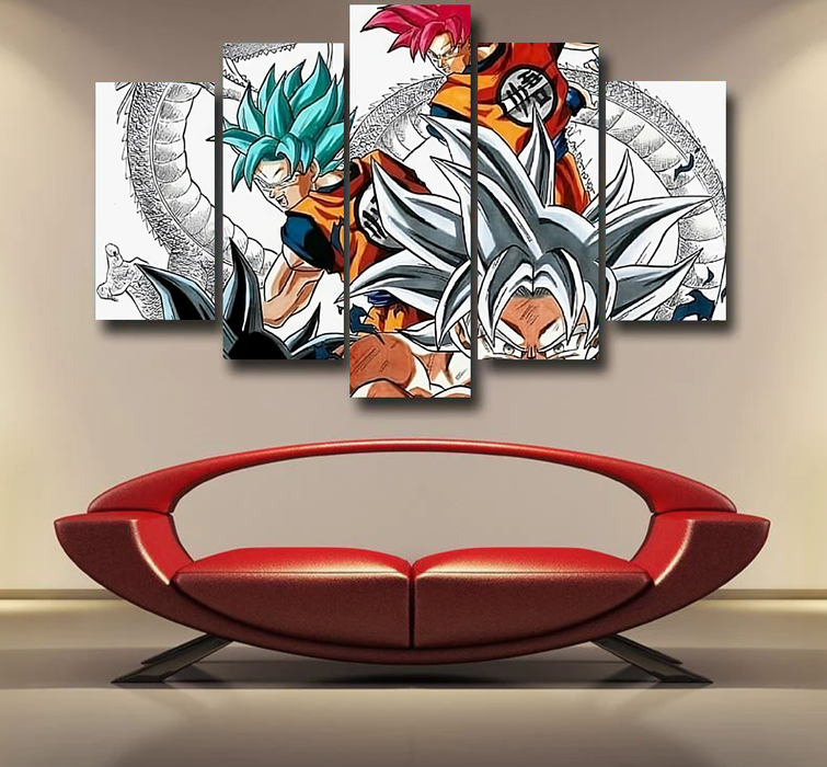 DBS Goku SSJ Transformations White God Blue Red Kaioken Ultra Instinct Epic 5pc Canvas