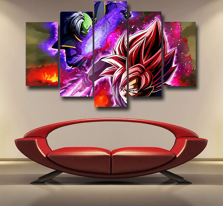 DBZ Goku Black Zamasu Super Saiyan Rose Dope Vibe Epic 5pc Canvas