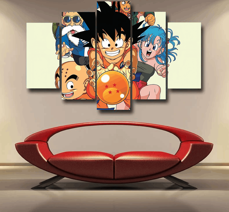 DBZ Kid Goku Master Roshi Bulma Krillin Chasing Dragon Ball Funny Epic 5pc Canvas