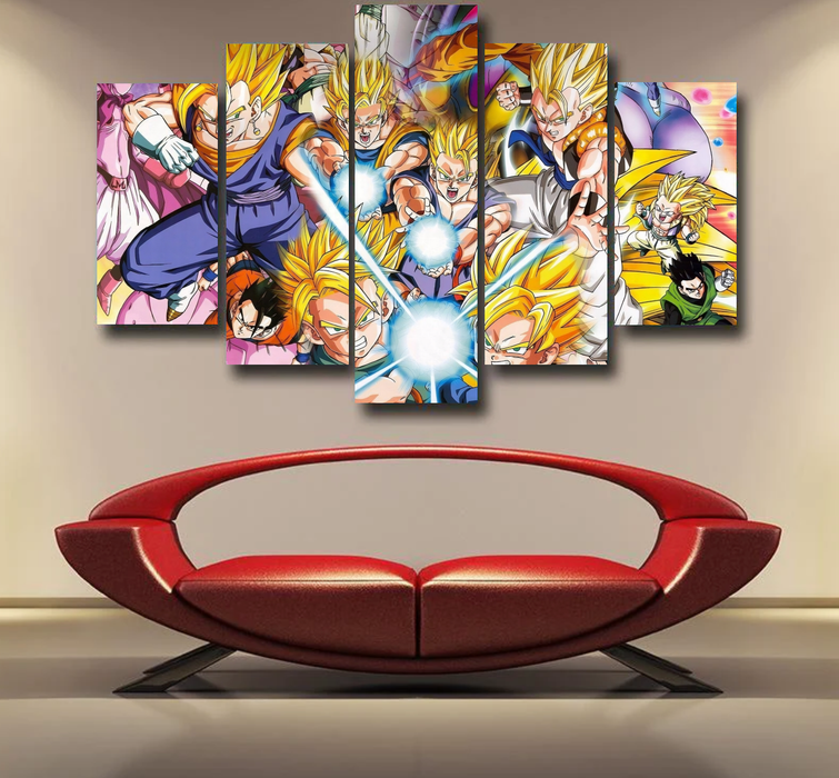 DBZ Goku Gohan Goten Super Saiyan Kamehameha Color Design Epic 5pc Canvas