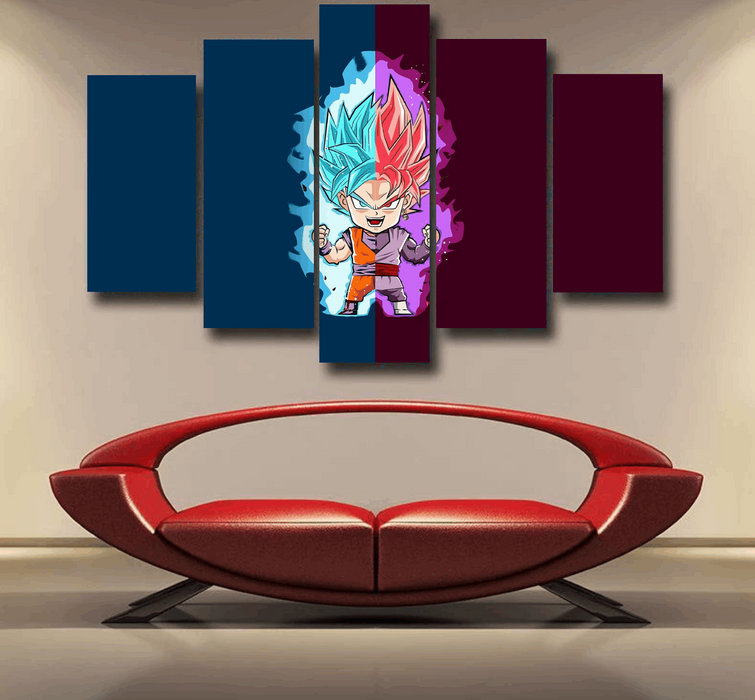 DBZ Goku Zamasu SSGSS God Blue Rose Super Saiyan Chibi Epic 5pc Canvas