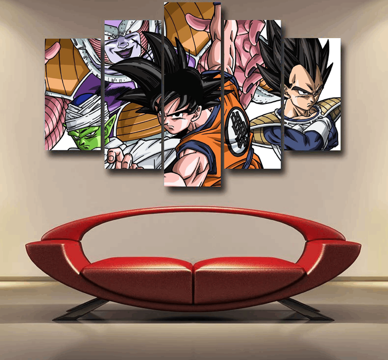 DBZ Goku Fighting Stance Gohan Piccolo Krillin Vegeta Frieza Color Epic 5pc Canvas