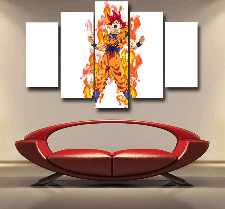 Awesome Goku Super Saiyan God Transformation DBZ Epic 5pc Canvas