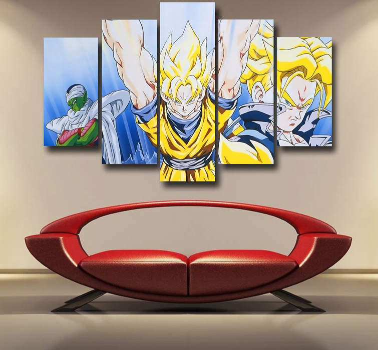 DBZ Goku Saiyan Spirit Bomb Vegeta Piccolo Gohan Trunks Vibrant Design Epic 5pc Canvas