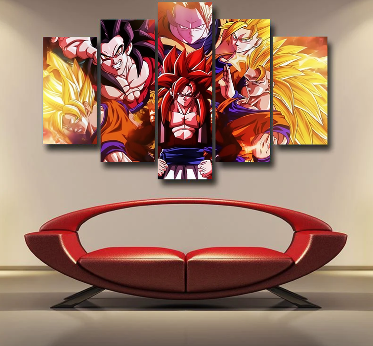 DBZ Gogeta Goku Vegeta Super Saiyan Powerful Lightning Thunder Design Epic 5pc Canvas