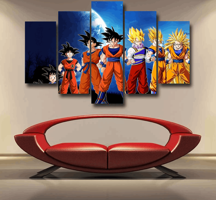 DBZ Goku Muscular Saiyan Vibrant Background Art Style Epic 5pc Canvas