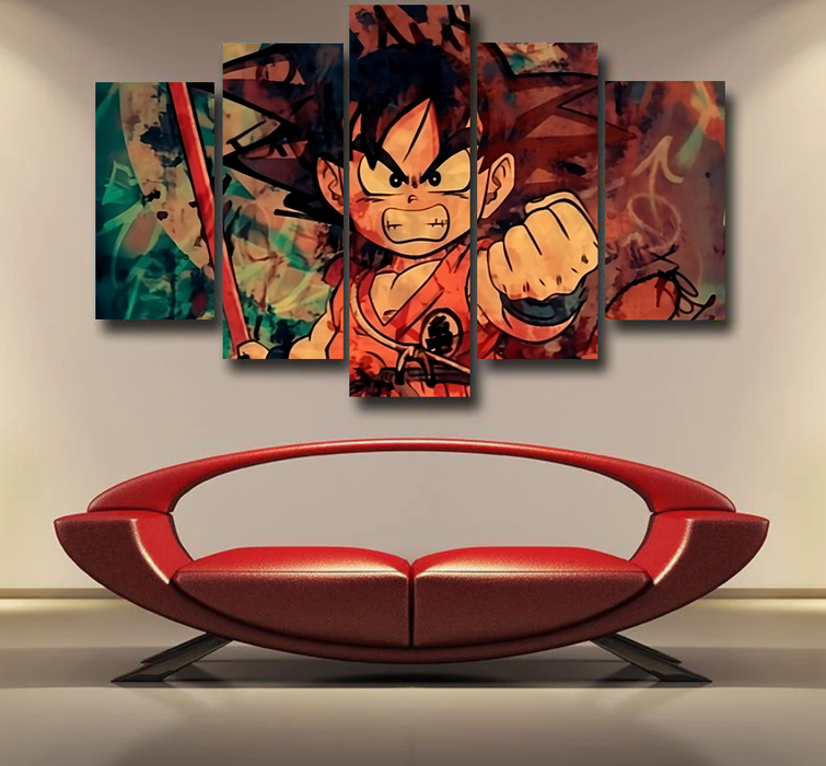 Kid Young Goku Vintage Tie Dye Painting Stylish DBZ 3D Epic 5pc Canvas