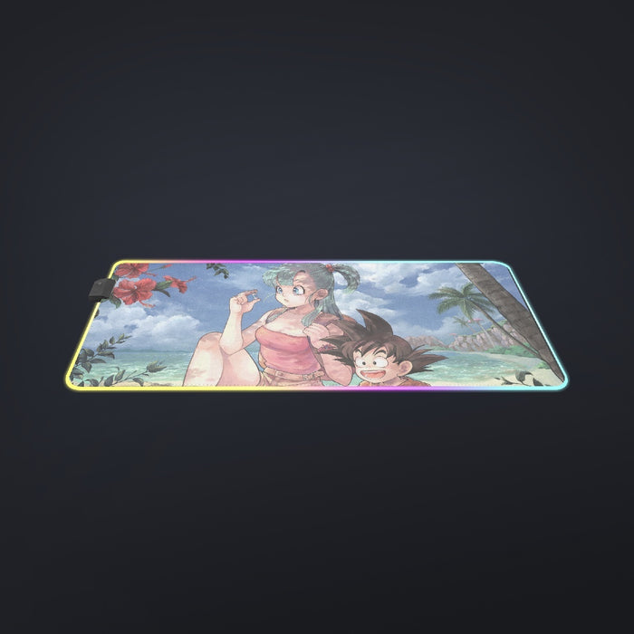 Bulma Sitting on a Tree and Kid Goku at the Beach Blue Graphic cool LED  Mouse Pad