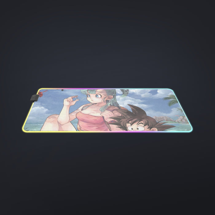 Bulma Sitting on a Tree and Kid Goku at the Beach Blue Graphic cool LED  Mouse Pad