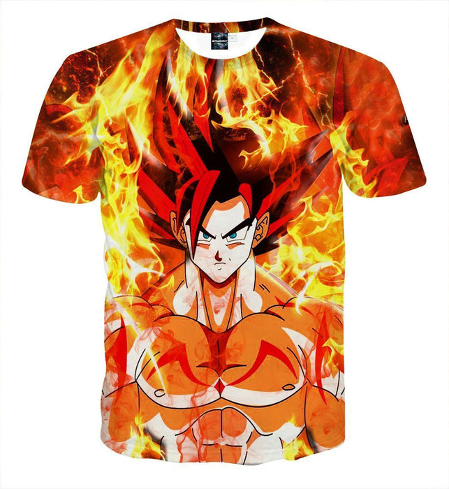 Dragon Ball Goku Super Saiyan Rose Flaming Fan Art T-shirt