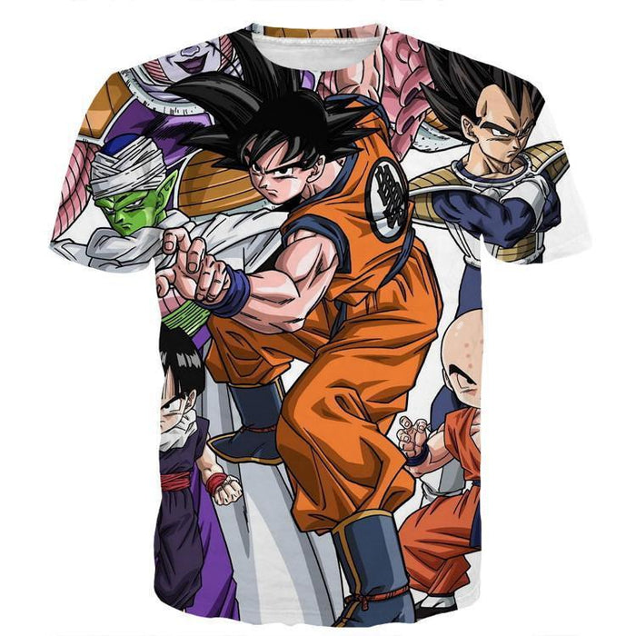 DBZ Goku Fighting Stance Gohan Piccolo Krillin Vegeta Frieza Color T-Shirt
