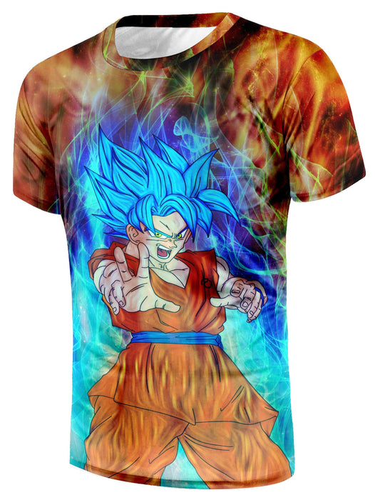 DBZ Goku Super Saiyan God Blue SSGSS Power Aura Fire Theme Design T-Shirt