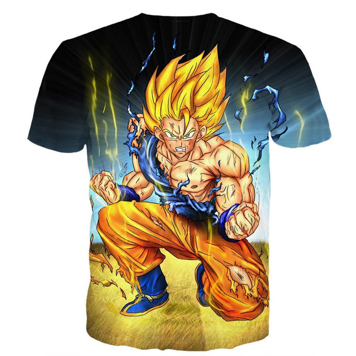 DBZ Goku Super Saiyan Thunder Power Damage Fight Cool Design T-Shirt