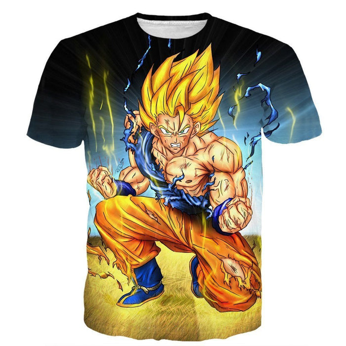 DBZ Goku Super Saiyan Thunder Power Damage Fight Cool Design T-Shirt