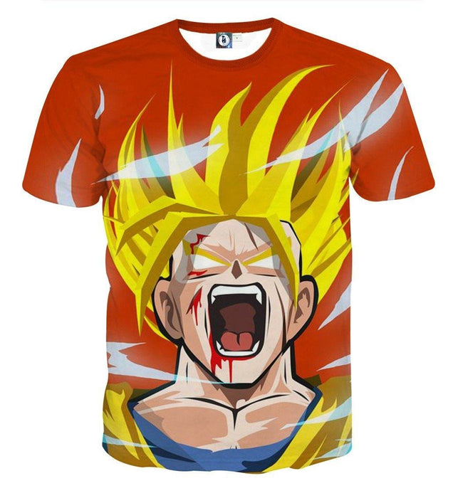 Dragon Ball Goku Super Saiyan Angry Scream Hand Drawing Design T-Shirt