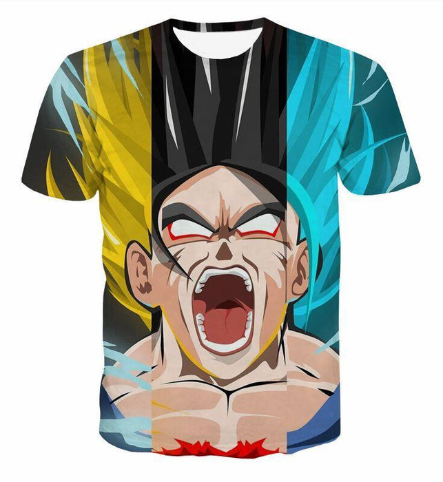 Dragon Ball Goku Super Saiyan Triple Blue God SSGSS Hand Drawing Style T-Shirt