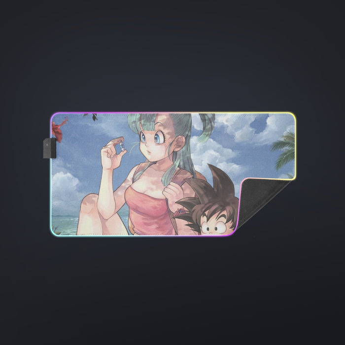 Bulma Sitting on a Tree and Kid Goku at the Beach Blue Graphic cool LED  Mouse Pad