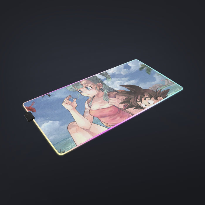 Bulma Sitting on a Tree and Kid Goku at the Beach Blue Graphic cool LED  Mouse Pad