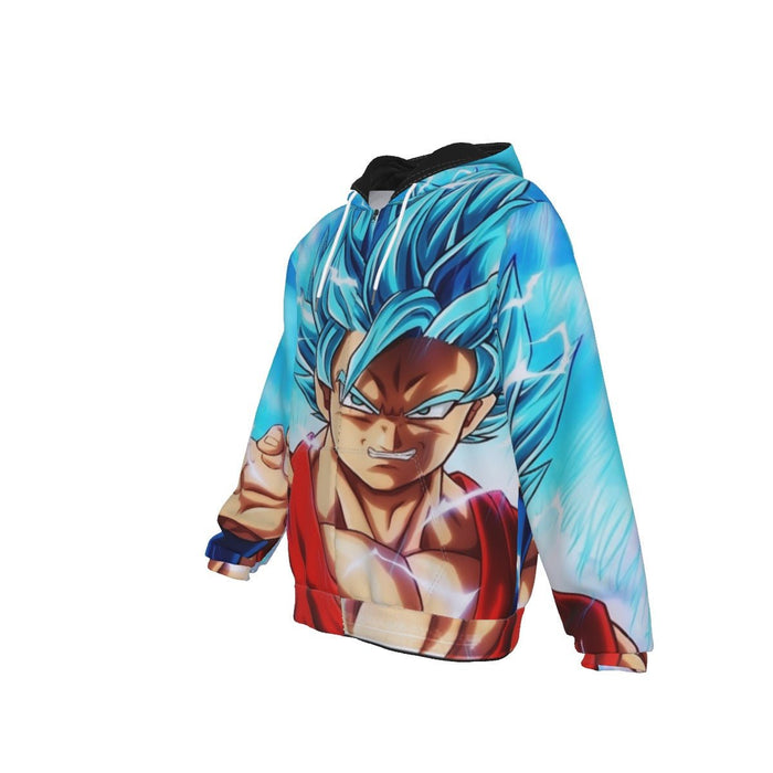 Angry Goku Super Saiyan God Blue Power Thunder Attack Zipper Hoodie - DBZ Store