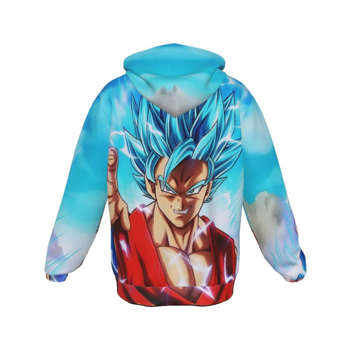 Angry Goku Super Saiyan God Blue Power Thunder Attack Zipper Hoodie - DBZ Store