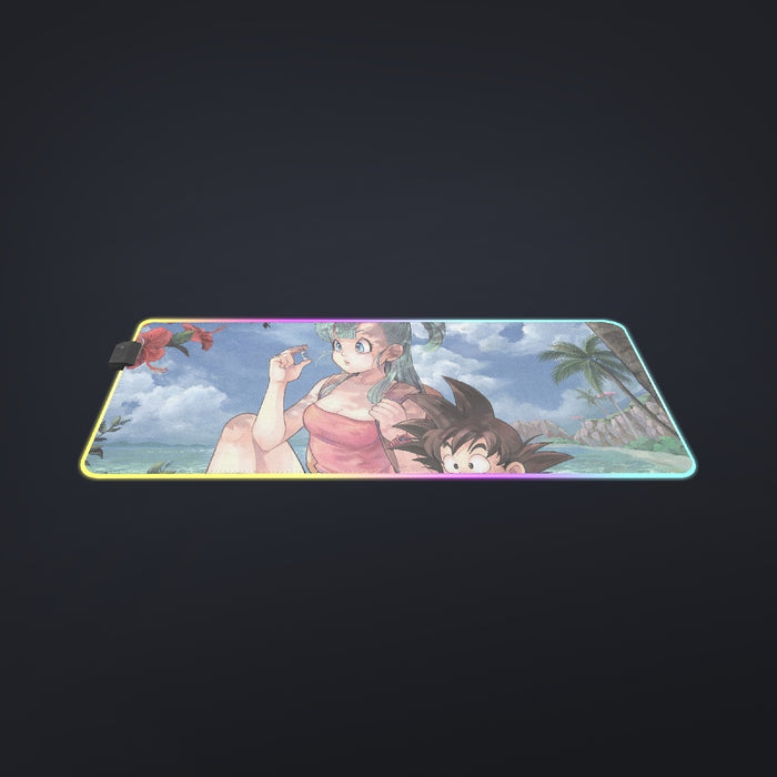 Bulma Sitting on a Tree and Kid Goku at the Beach Blue Graphic cool LED  Mouse Pad