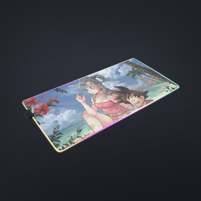 Bulma Sitting on a Tree and Kid Goku at the Beach Blue Graphic cool LED  Mouse Pad