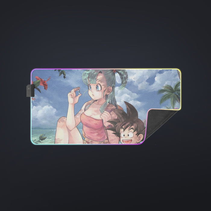 Bulma Sitting on a Tree and Kid Goku at the Beach Blue Graphic cool LED  Mouse Pad