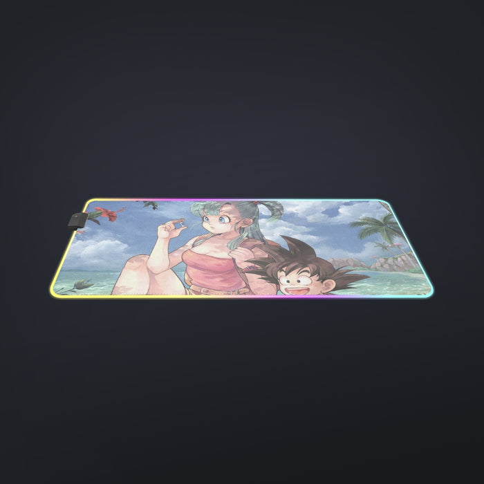 Bulma Sitting on a Tree and Kid Goku at the Beach Blue Graphic cool LED  Mouse Pad