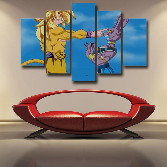DBZ Son Goku Super Saiyan VS God Beerus 5pc Wall Art Decor