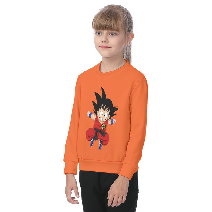 DBZ Jumping Kid Goku In His Training Suit Kids Sweatshirt