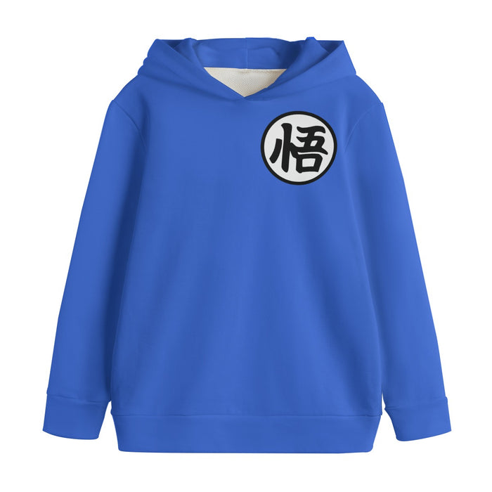 DBZ Shadow Kid Blue Goku Kanji Logo Kids Long Sleeve Hoodie