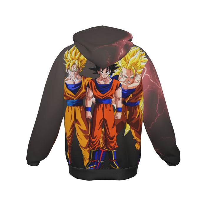 Goku Transformation Thunder Black Super Saiyan Zip Up Hoodie