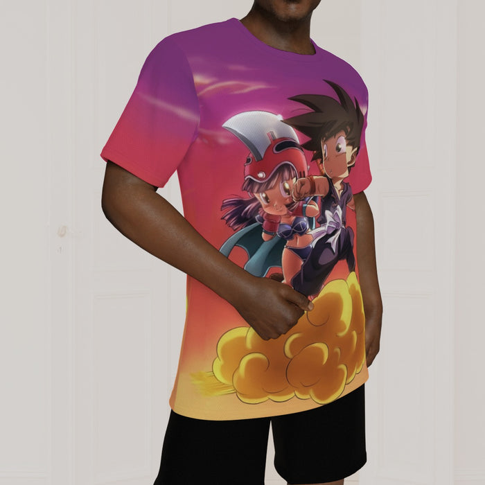 Kid Goku & Chichi Flying on Golden Cloud 3D T-Shirt