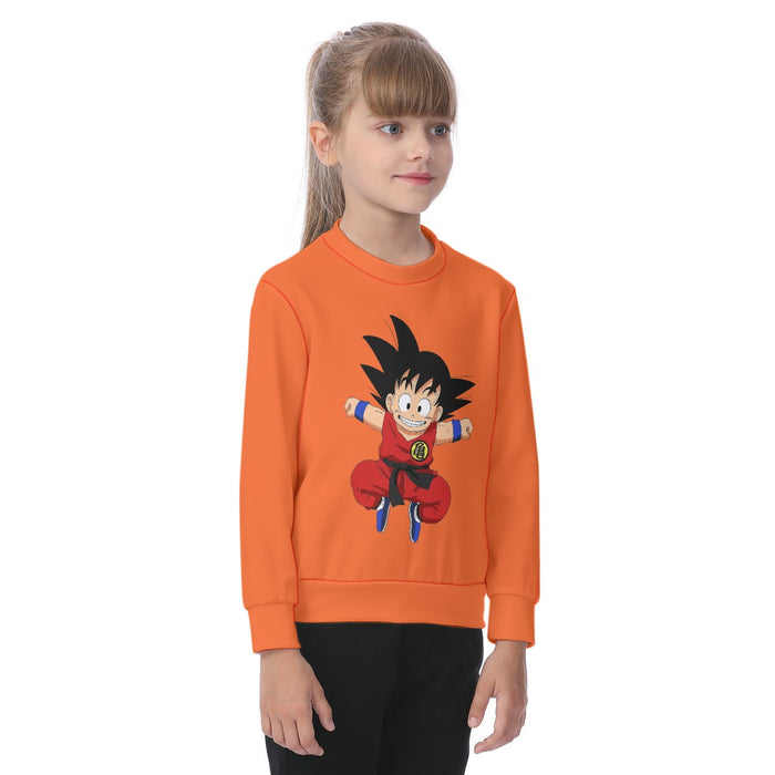 DBZ Jumping Kid Goku In His Training Suit Kids Sweatshirt