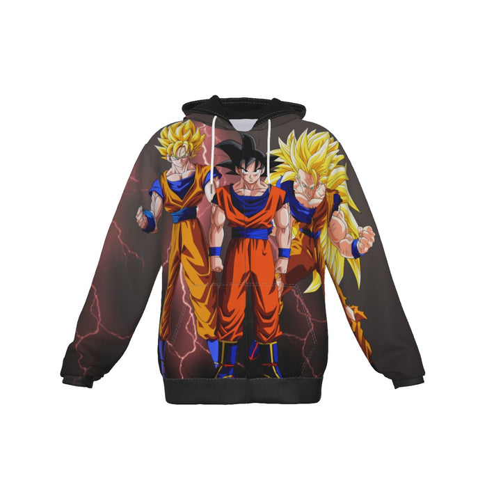 Goku Transformation Thunder Black Super Saiyan Zip Up Hoodie