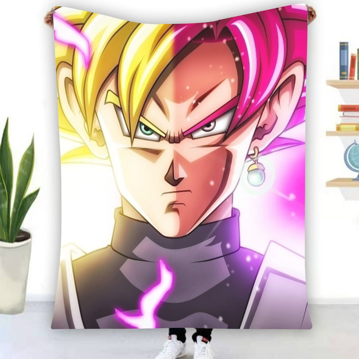 DBZ Goku God Half Rose and Golden Portrait Dope Design Blanket