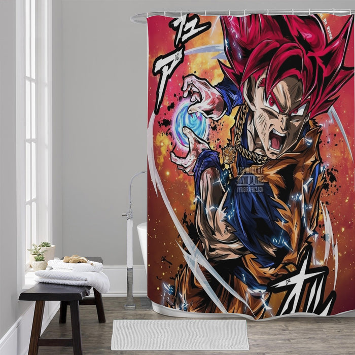 Goku Super Saiyan God Shower Curtain