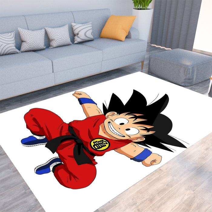 DBZ Jumping Kid Goku In His Training Suit Rug