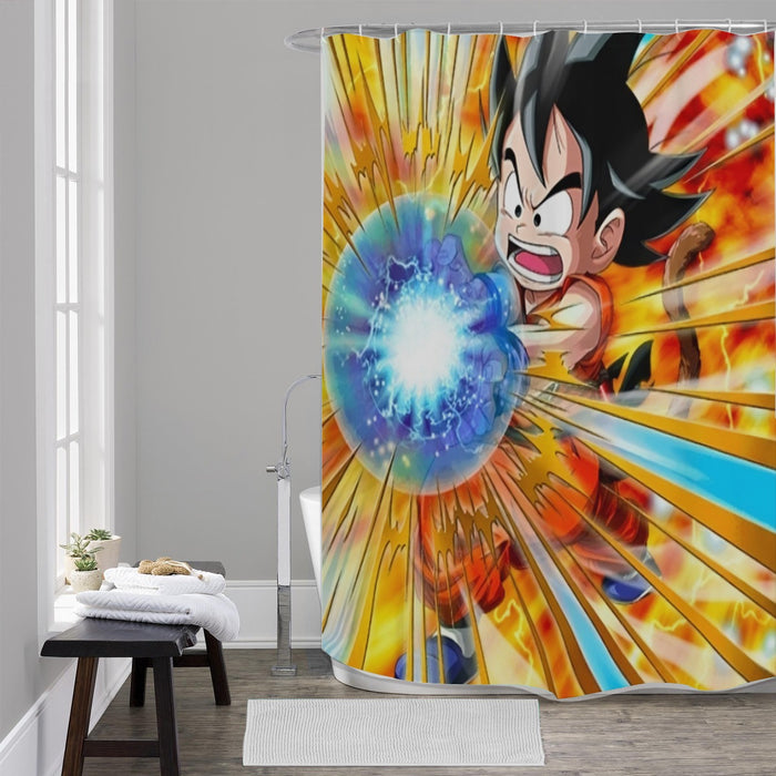 Dragon Ball Energy Kid Goku Blue Kamehameha Shower Curtain