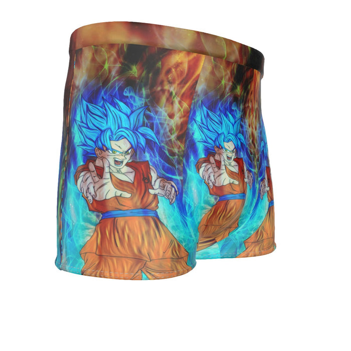 DBZ Goku Super Saiyan God Blue SSGSS Power Aura Fire Theme Design Men's Boxer Briefs