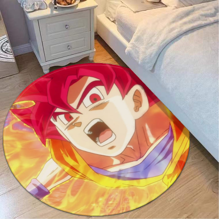 Dragon Ball Goku Super Saiyan Red God Face Portrait Print Round Mat