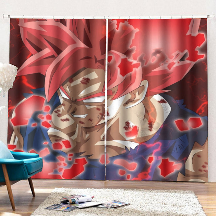 DBZ Son Goku Super Saiyan Red Hair God Dope Style Curtain With Hooks