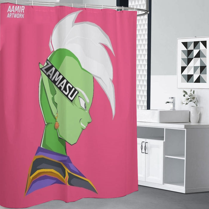 Dragon Ball Super Cool Grin Zamasu Potara Earring Pink Shower Curtain