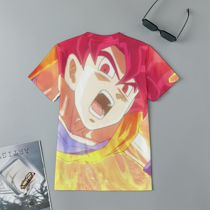 Dragon Ball Goku Super Saiyan Red God Face Portrait Print Kids T-Shirt